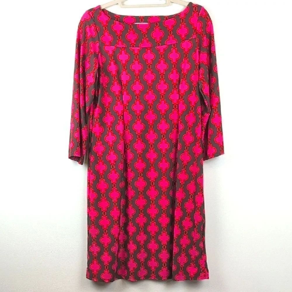 Jude Connally Geometric Print 3/4 Length Sleeve Shift Dress Size M Office Travel